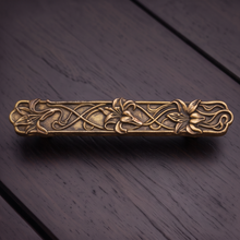 Load image into Gallery viewer, Floral Cabinet Handle – Aged Gold Finish, 110mm Centres
