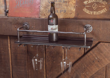 Load image into Gallery viewer, Industrial wine rack wall mounted with glass holders
