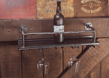 Load image into Gallery viewer, Industrial wine rack wall mounted with glass holders
