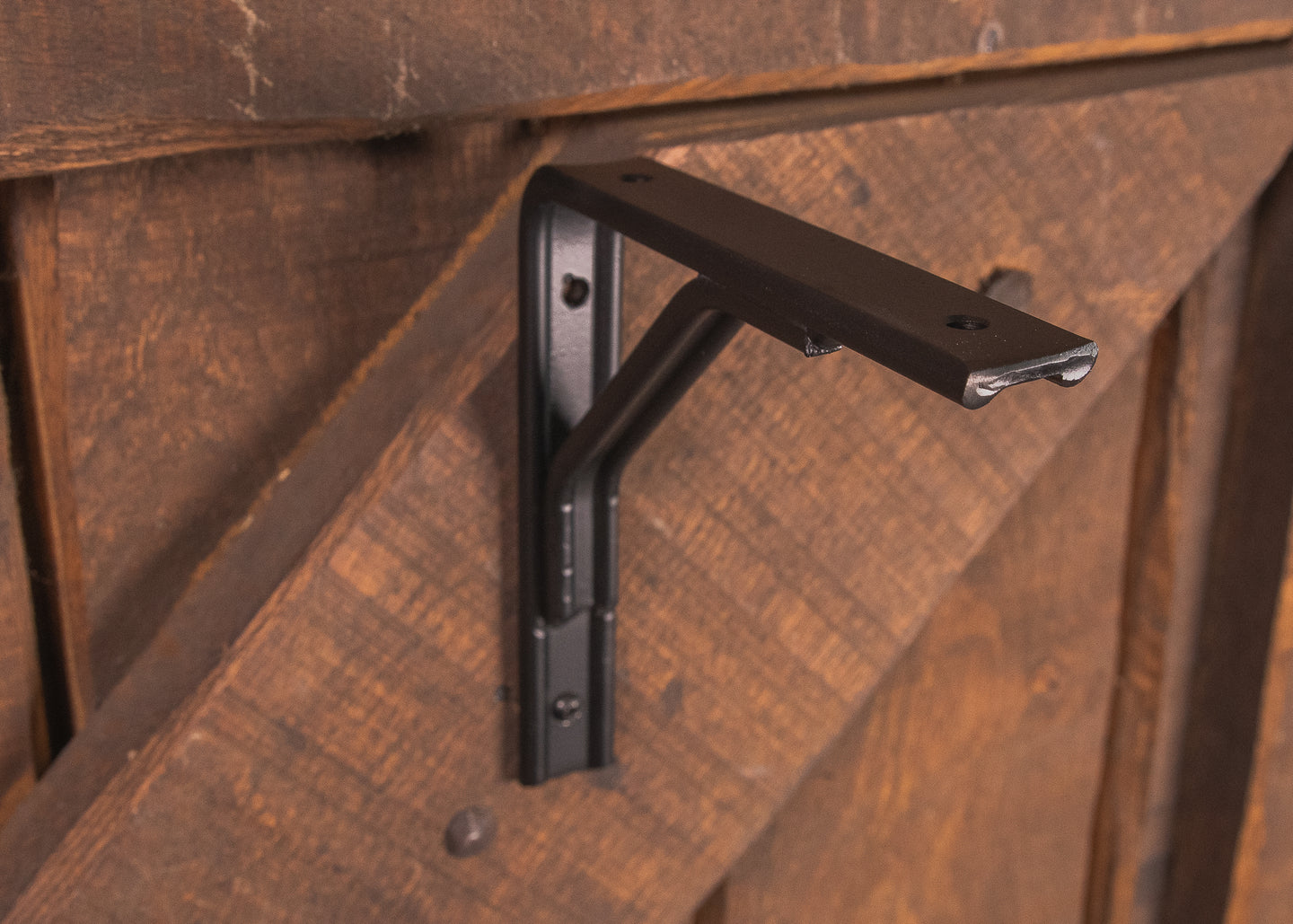 black Industrial style wrought iron bracket for handrails & shelfs