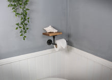 Load image into Gallery viewer, Industrial black  Toilet roll holder &amp; wooden shelf
