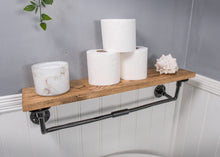 Load image into Gallery viewer, Industrial black towel rail &amp; wooden shelf 60cm
