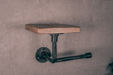 Load image into Gallery viewer, Industrial black  Toilet roll holder &amp; wooden shelf

